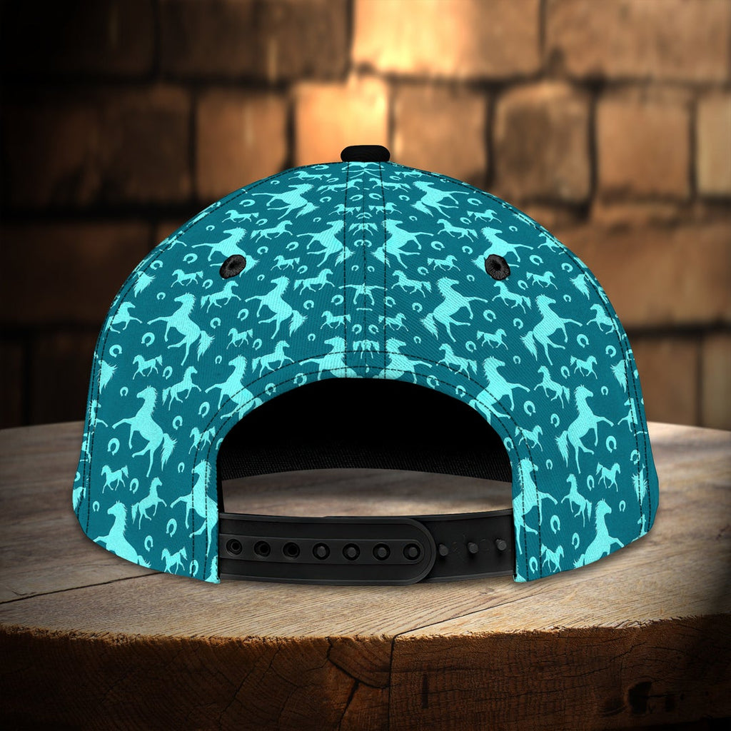 Customized Horse Couple Caps Hat, Horse Cyan Pattern I Wish I Could Turn Back The Clock Hat, Best Hat Gift For Men Women
