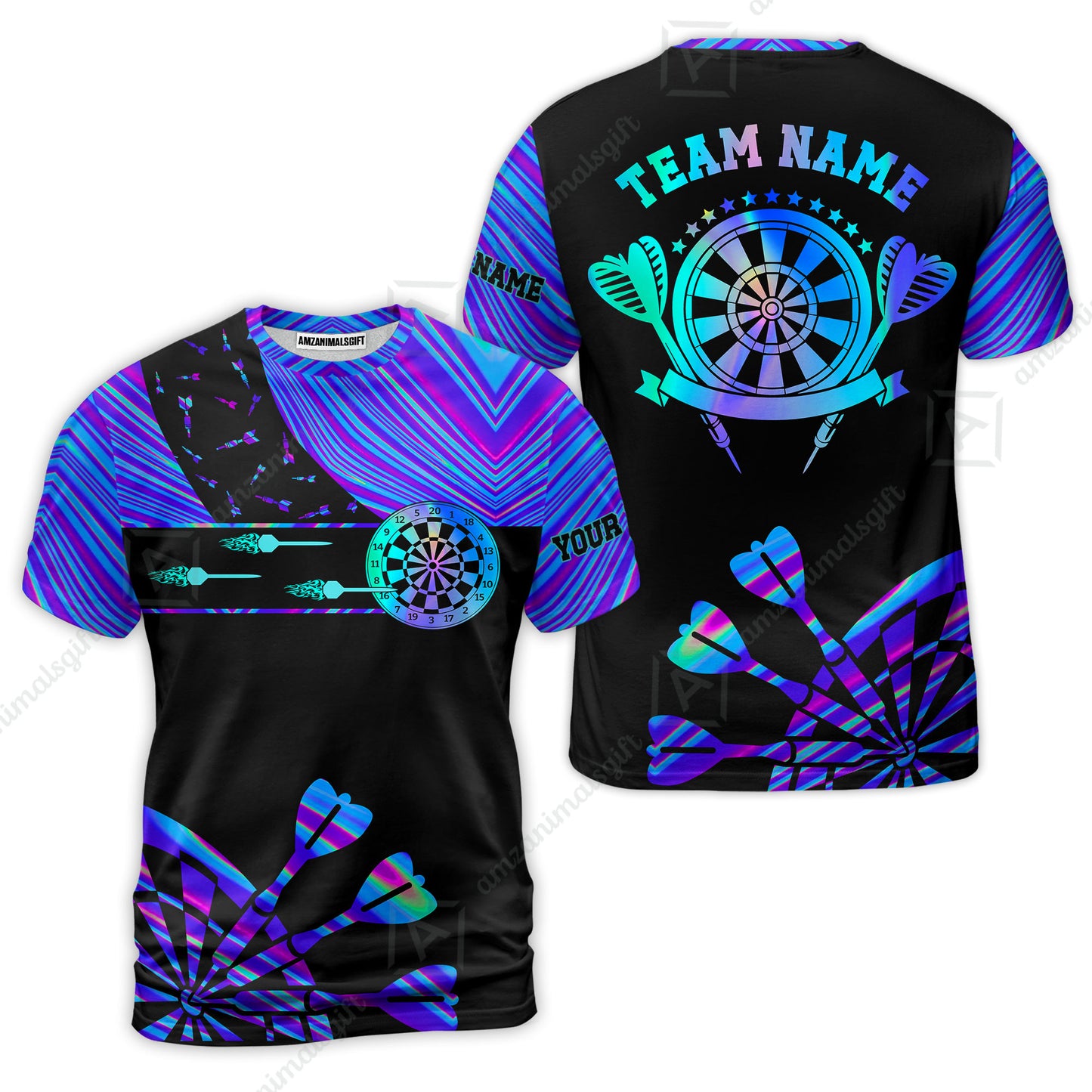 Customized Darts Polo Shirt, Neon Dartboard Darts Team Style Stand Collar Quater-Zip, Perfect Outfit Jersey for Darts Players