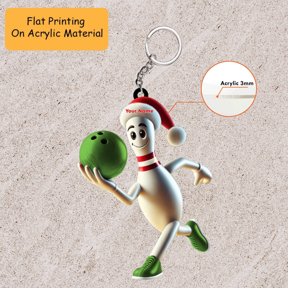 Personalized Bowling Holding Pins Acrylic Ornament, Bowling Keychain, Car Ornament, Christmas Ornament Gifts