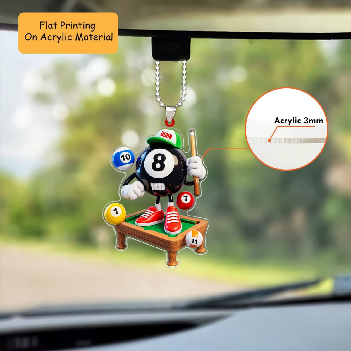 Personalized Billiards Christmas Ornament, Fierce 8 Ball Mascot On Pool Table, Custom Ornament Christmas Gift, Keychain Billiards, Car Ornament Billiards