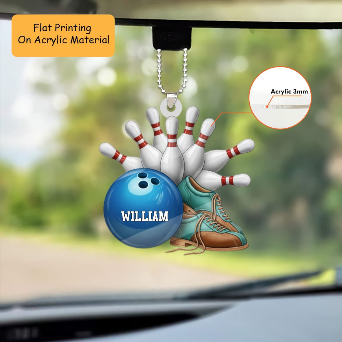 Personalized Sport Bowling Ornament, Custom Bowling Christmas Gift, Keychain Bowling, Car Ornament Bowling