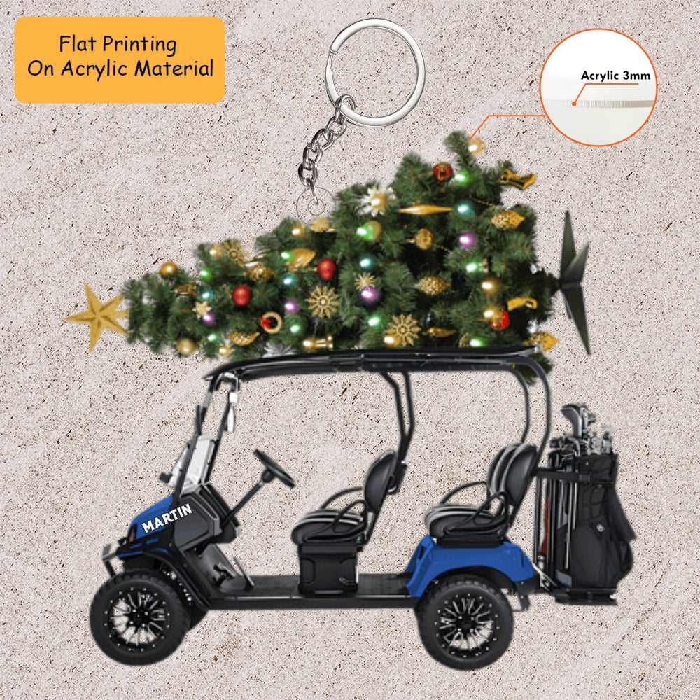 Personalized Riding Golf Christmas Acrylic Ornament, Golf Cart Christmas Keychain, Car Ornament, Christmas Ornament Gifts