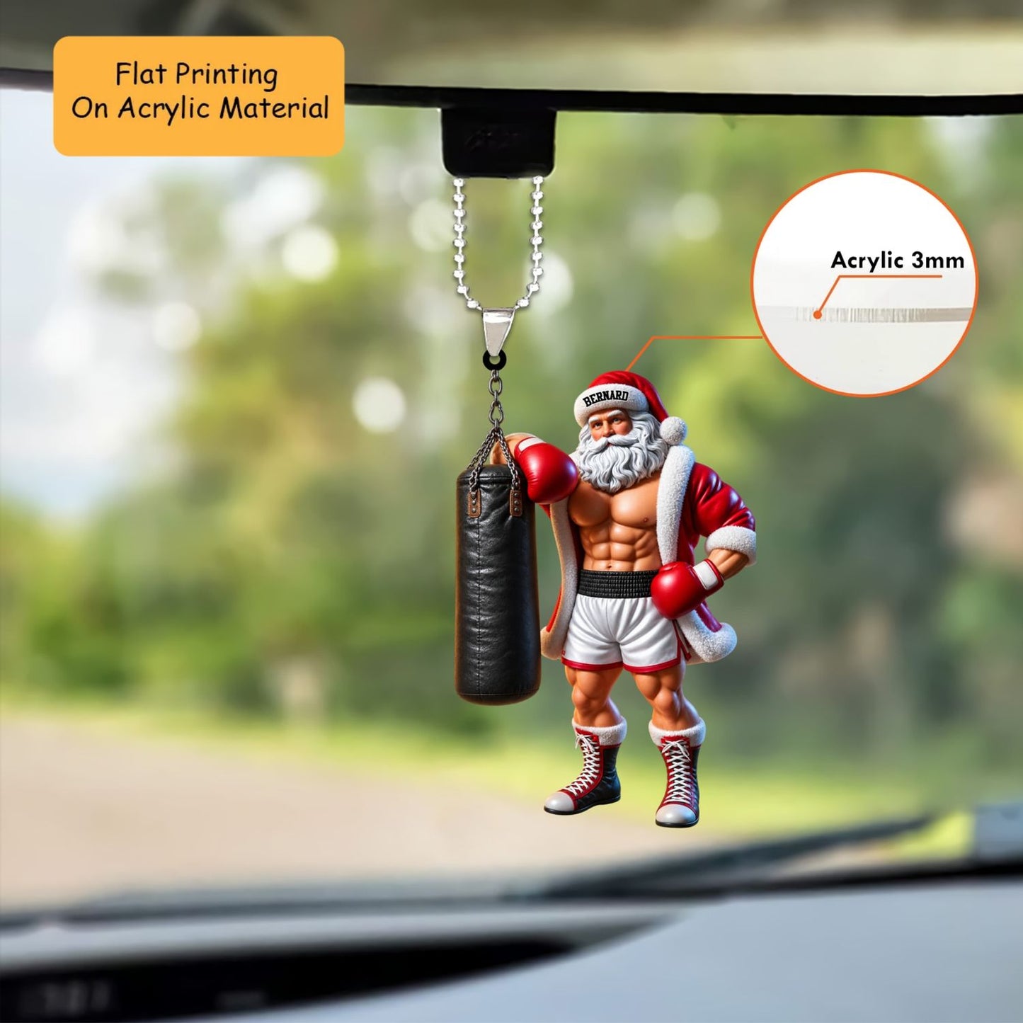 Personalized Boxing Christmas Ornament, Muscular Santa With Punching Bag, Custom Ornament Christmas Gift, Keychain Bowling, Car Ornament Bowling