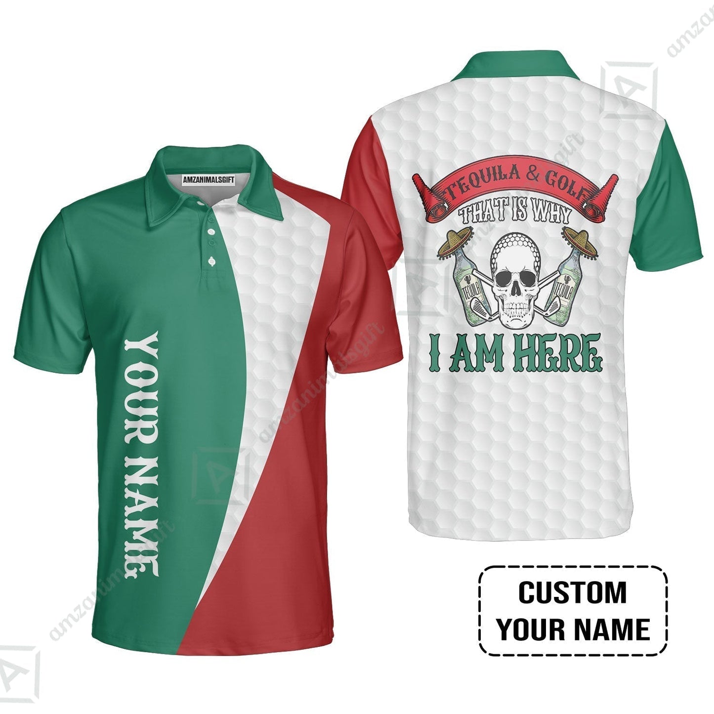 Custom Golf T-Shirt - Golf Men Custom Name T-Shirt, Tequila & Golf, Skull Golf Custom T-Shirt