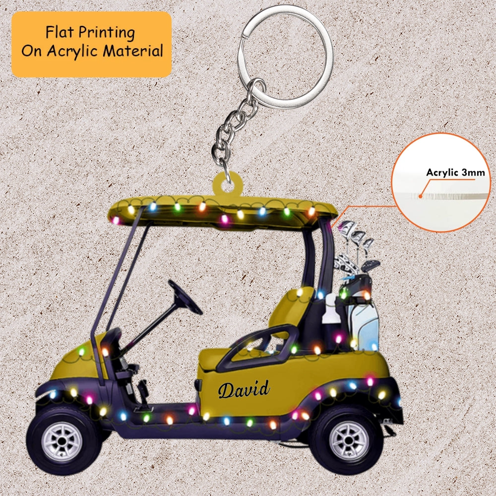 Personalized Golf Cart Acrylic Ornament, Golf Keychain, Car Ornament, Christmas Ornament Gifts