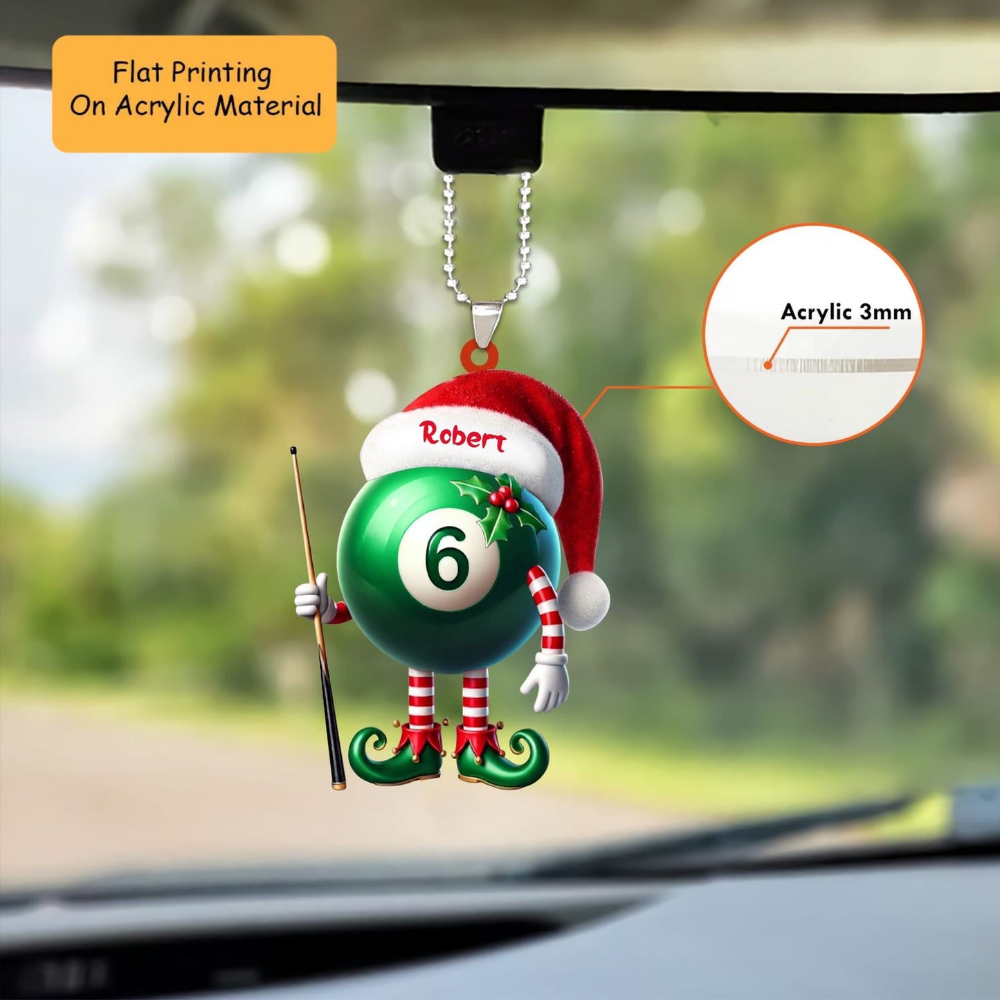Personalized Billiards Christmas Ornament, Elf Number Pool Ball Mascot, Custom Ornament Christmas Gift, Keychain Bowling, Car Ornament Bowling
