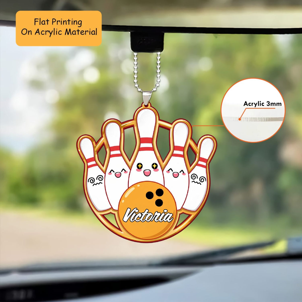 Personalized Bowling Christmas Ornament, Happy Bowling Pins, Custom Ornament Christmas Gift, Keychain Bowling, Car Ornament Bowling