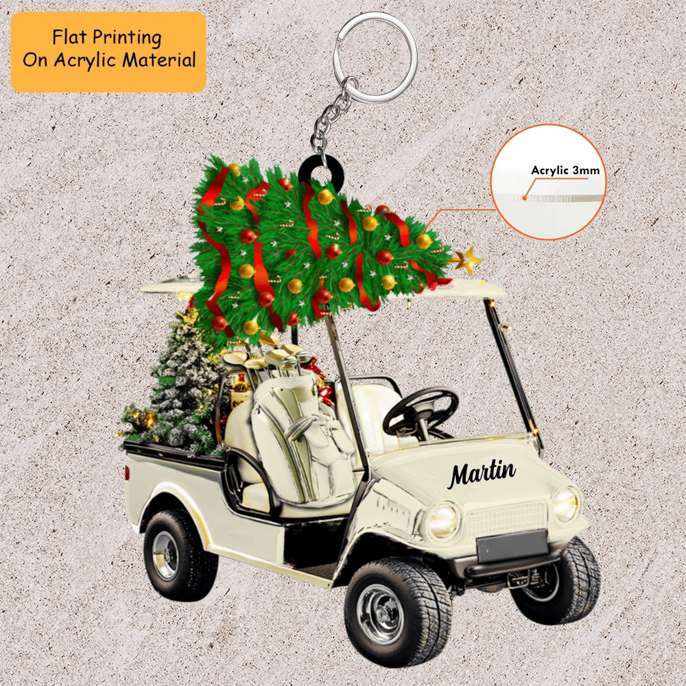 Personalized Golf Cart Acrylic Ornament, Golf Cart Keychain, Car Ornament, Christmas Ornament Gifts