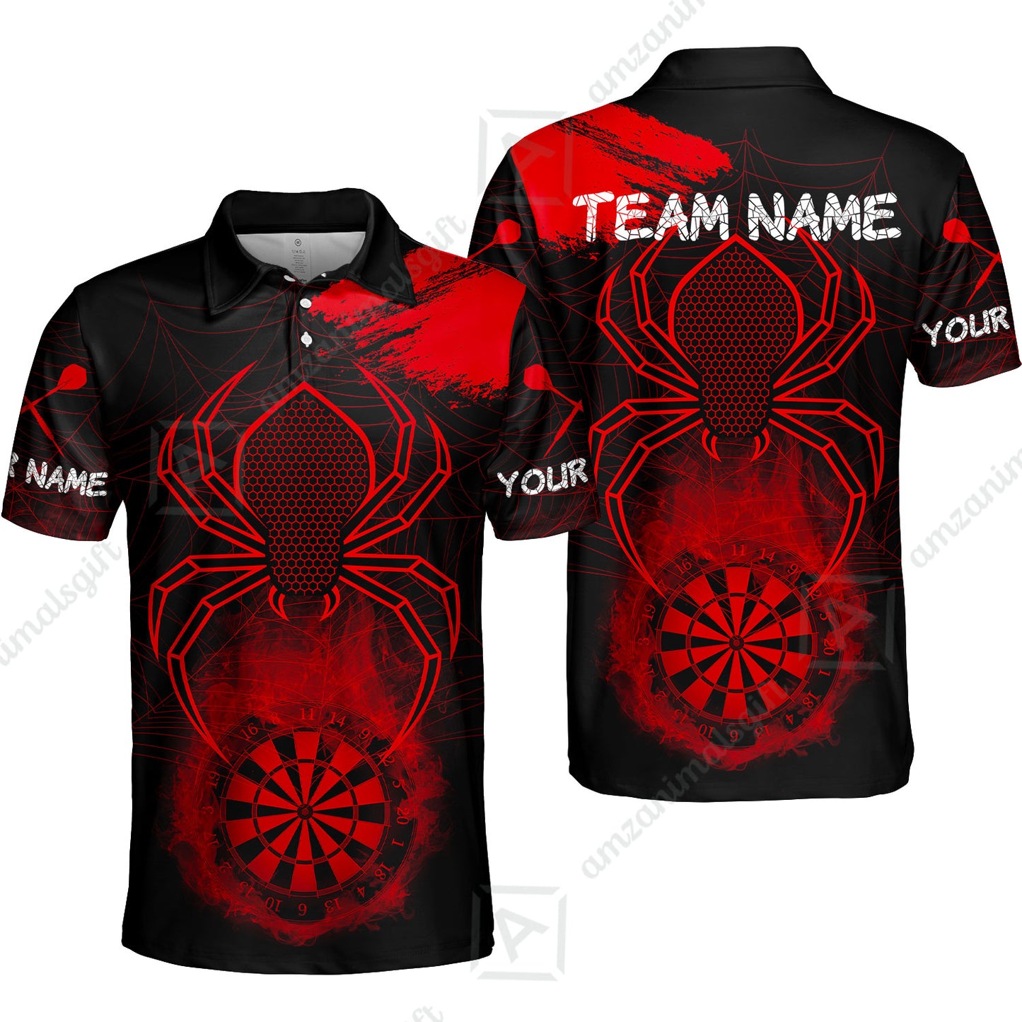 Customized Darts Polo Shirt, Darts Spider Men's Grunge Darts Shirt Smoke Dartboard Polo Shirt for Darts Players