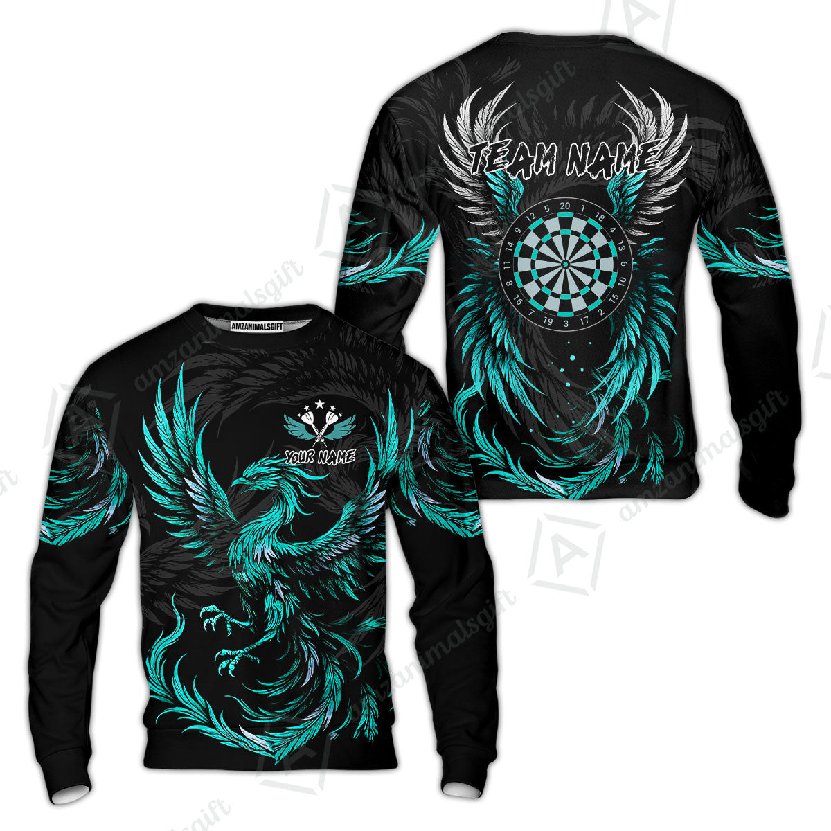 Custom Darts Team Sweatshirt, Phoenix Dartboard Wings Darts Jersey Sweatshirt, Custom Name And Team Name Darts Uniforms Jersey
