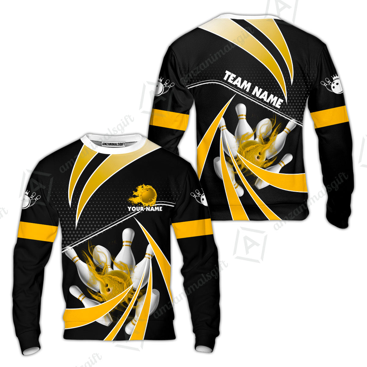 Customized Bowling Sweatshirt, Bowling Ball & Pins Fire Light Sport Sweatshirt Multicolor Option For Bowlers