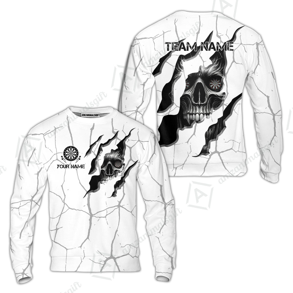 Customized Darts Sweatshirt, Torn-Up Skull Dartboard Eyes Darts Sweatshirt Team Style Jersey for Darts Players