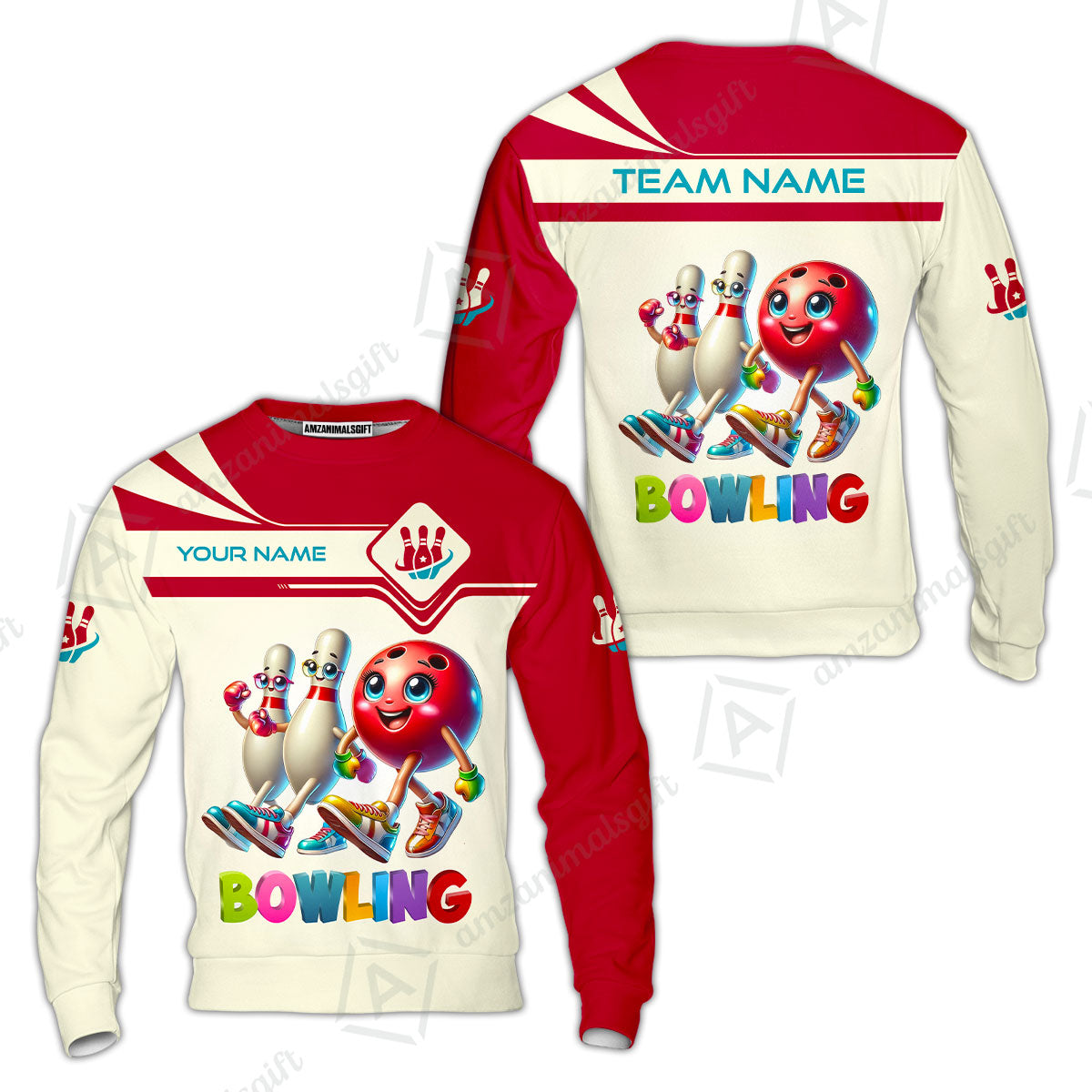 Customized Bowling Team Sweatshirt, Bowling Ball and Pins Together Sweatshirt Uniform For Bowlers, Bowling Team