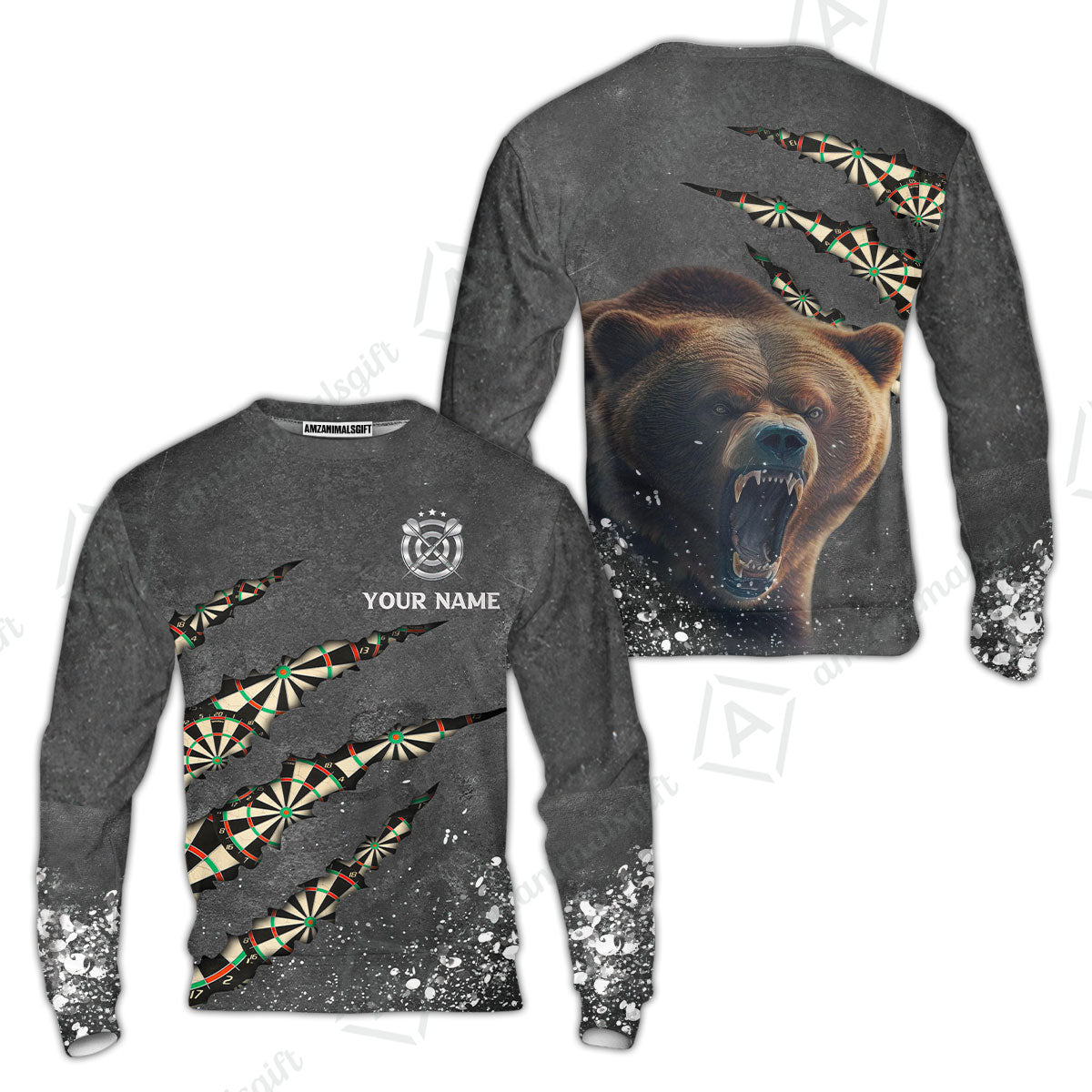 Darts Customized Name Sweatshirt, Darts Paints Splash, Personalized Name Bear Sweatshirt- Perfect Gift For Darts Lovers, Darts Players