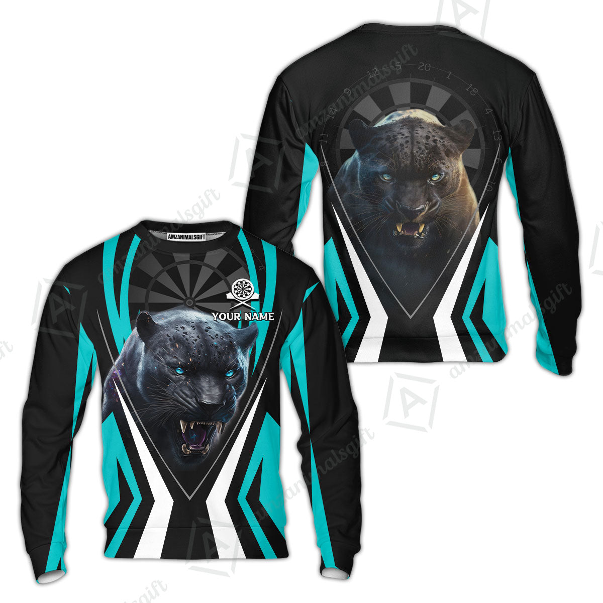 Black Panther And Darts Custom Name Sweatshirt, Bullseye Dartboard Personalized Sweatshirt- Gift For Darts Lovers, Friends