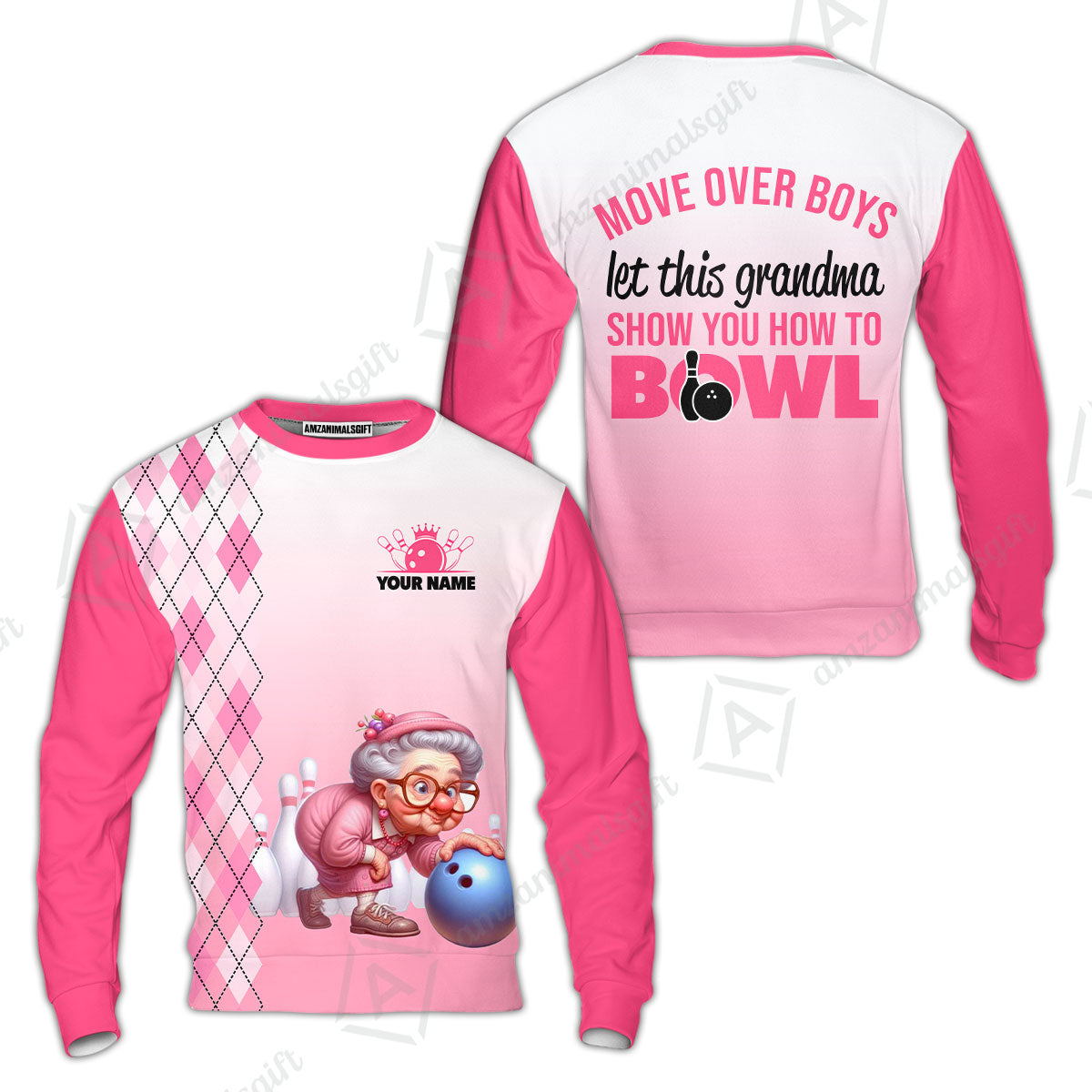 Customized Bowling Grandma Sweatshirt, Bowling Grandma Pink Style Let This Grandma Show You How To Bowl