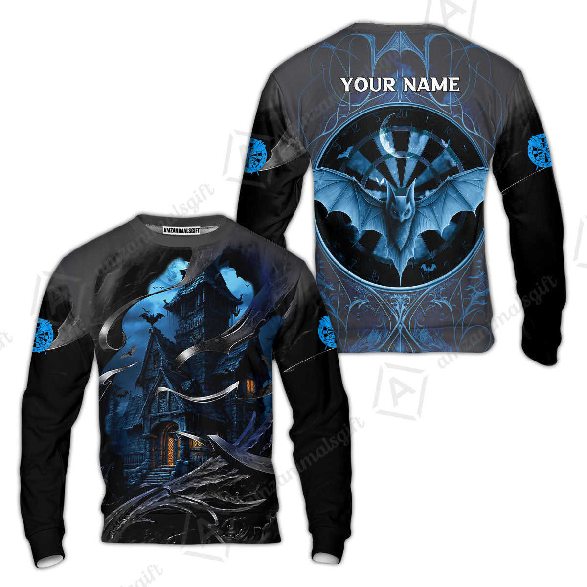 Darts Sweatshirt Customized Name, Castle & Bats With Dartboard Sweatshirt- Gift For Darts Players Uniforms, Darts Lovers