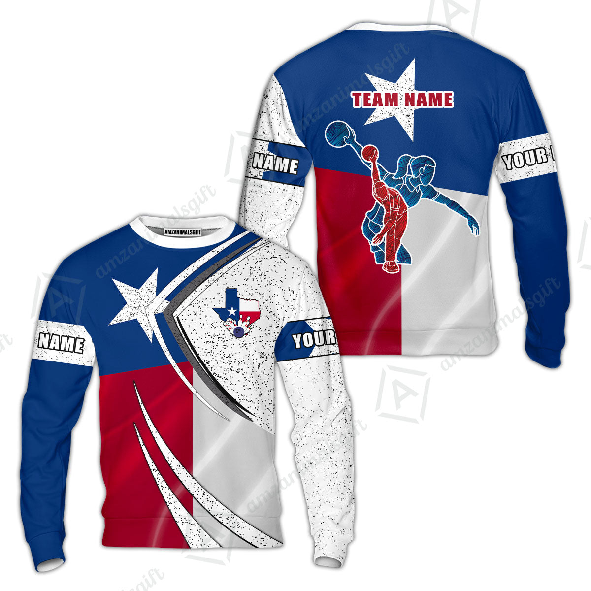 Customized Bowling Team Sweatshirt, Bowling And Pins Texas Style Customized Name And Team Name Uniform Polo Shirts