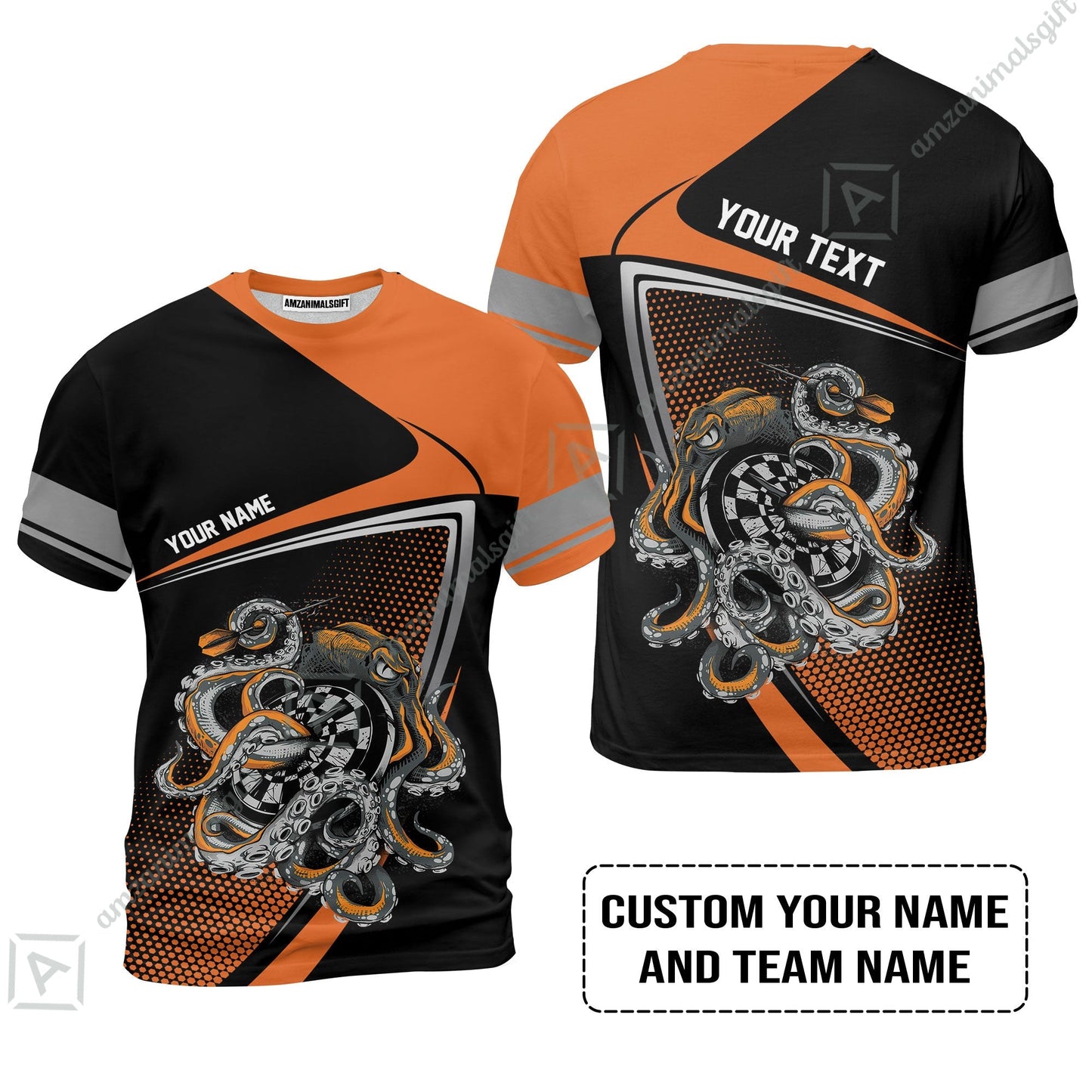 Customized Name & Text Darts Zip Polo Shirt, Personalized Darts And Octopus Zip Polo Shirt