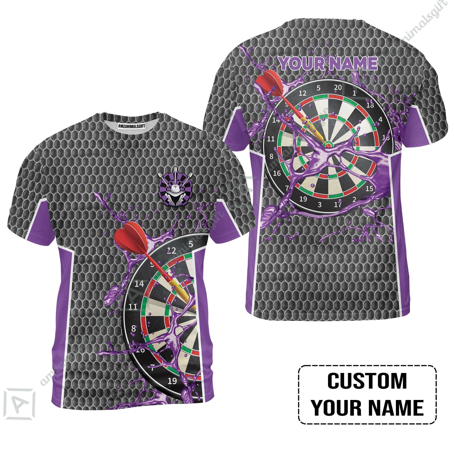 Customized Darts Zip Polo Shirt, Teal Darts Water Honeycomb, Personalized Name Zip Polo Shirt