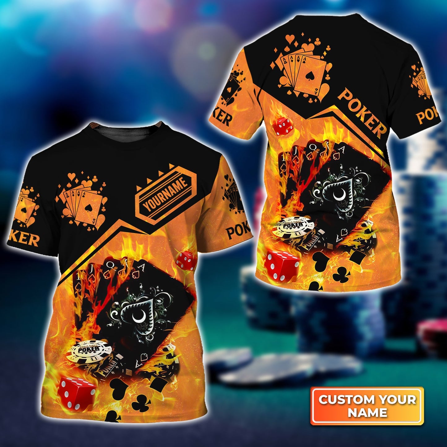 Customized Poker Polo Shirt, Poker Royal Flush On Fire Polo Shirts, Perfect Outfit For Poker Players