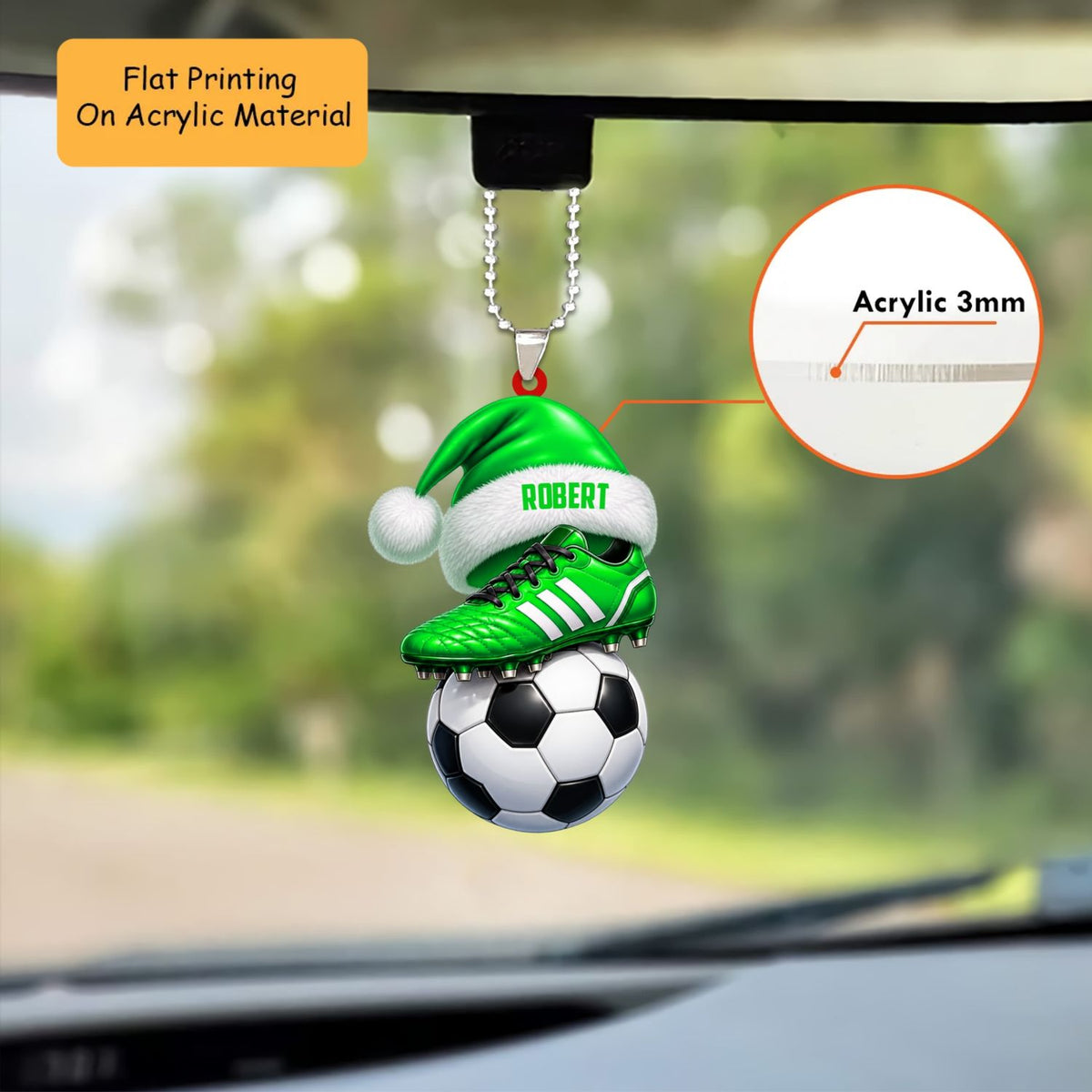 Personalized Soccer Christmas Ornament, Cleat On Ball With Custom Santa Hat, Custom Ornament Christmas Gift, Keychain Soccer, Car Ornament Soccer