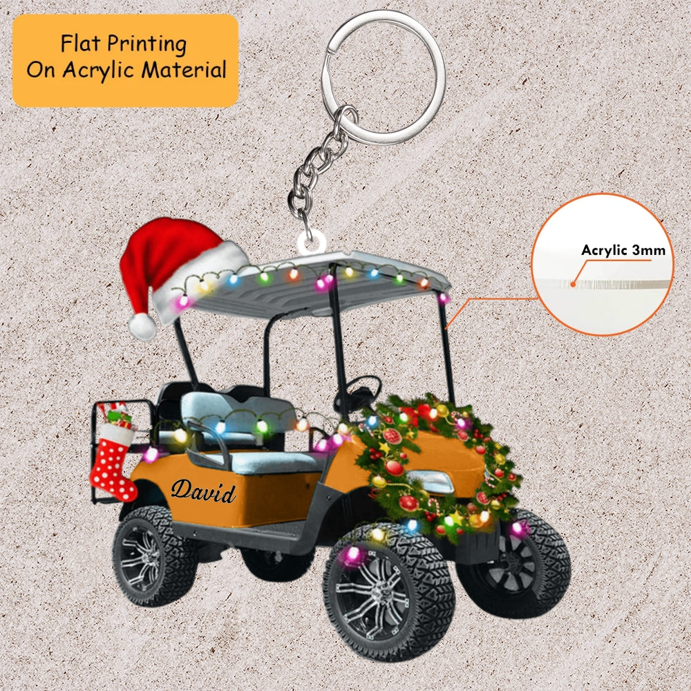 Personalized Golf Cart Acrylic Ornament, Golf Keychain, Car Ornament, Christmas Ornament Gifts