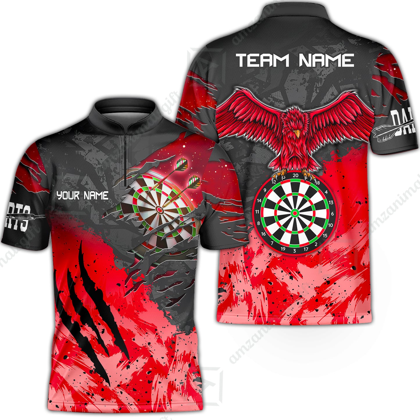 Customized Darts Stand Collar Quarter-Zip Shirt, Darts Eagle Dartboard Multicolor Custom Dart Jersey For Darts Player