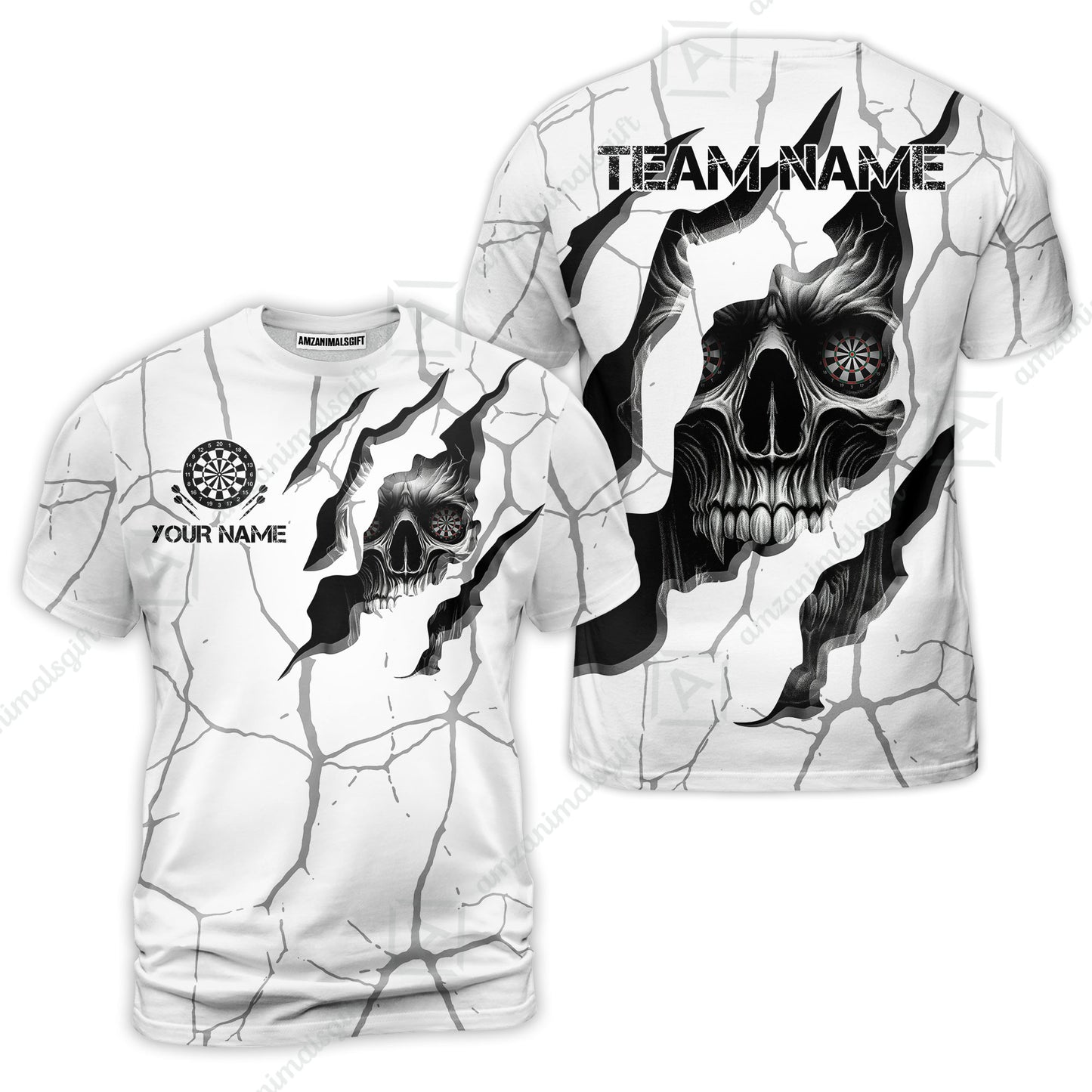 Customized Darts T-Shirt, Torn-Up Skull Dartboard Eyes Darts Team Style T-Shirt for Players, Jersey for Darts Players
