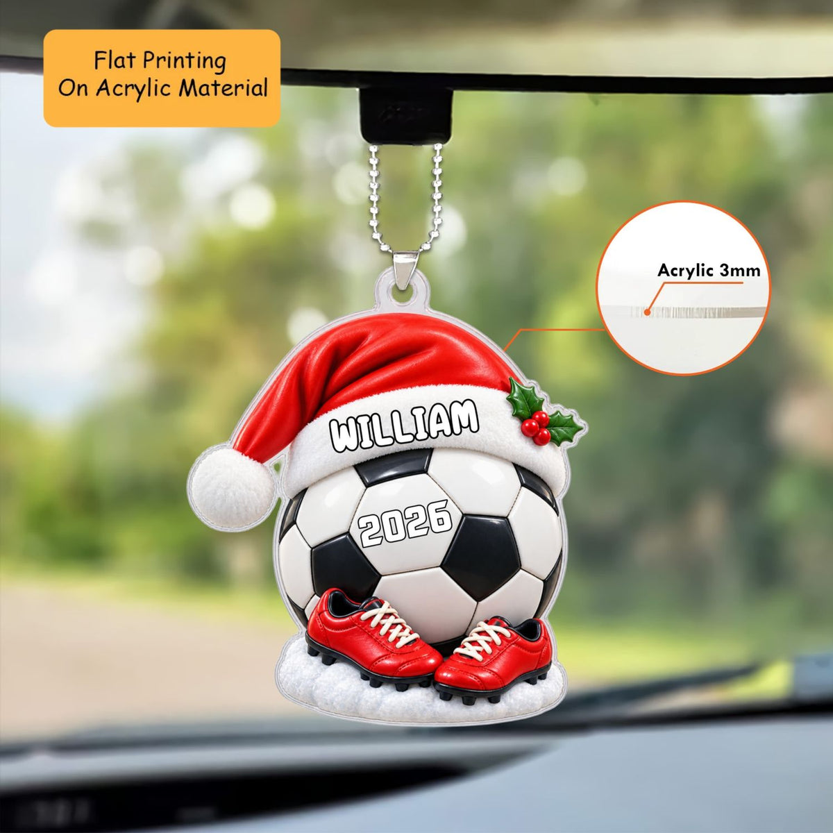 Personalized Soccer Christmas Flat Printed Acrylic Ornament, Soccer Ball And Shoes, Custom Ornament Christmas Gift, Keychain Soccer, Car Ornament Soccer