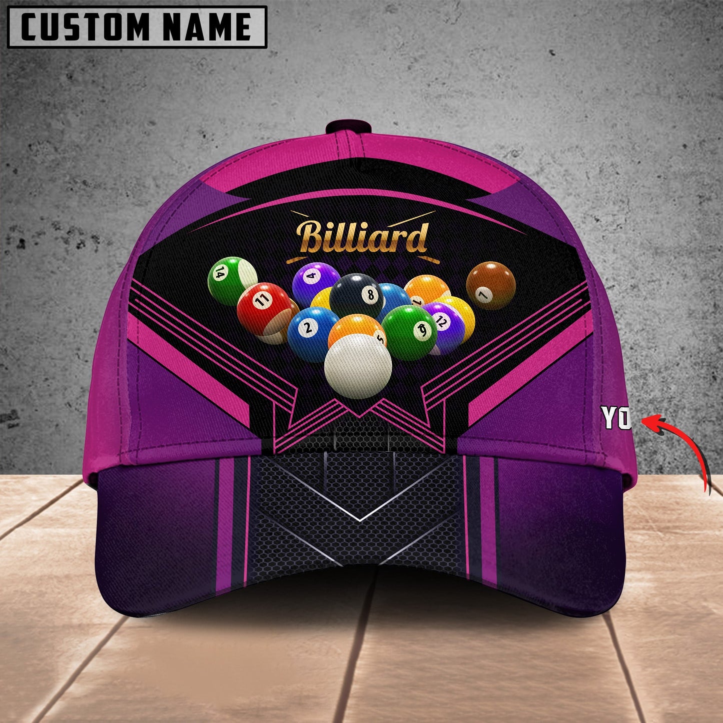 Customized Billiard Cap, Billiard Pool 8 Ball Black And Pink Hats, Best Billiard Pool Hat Cap For Billiard Players Team