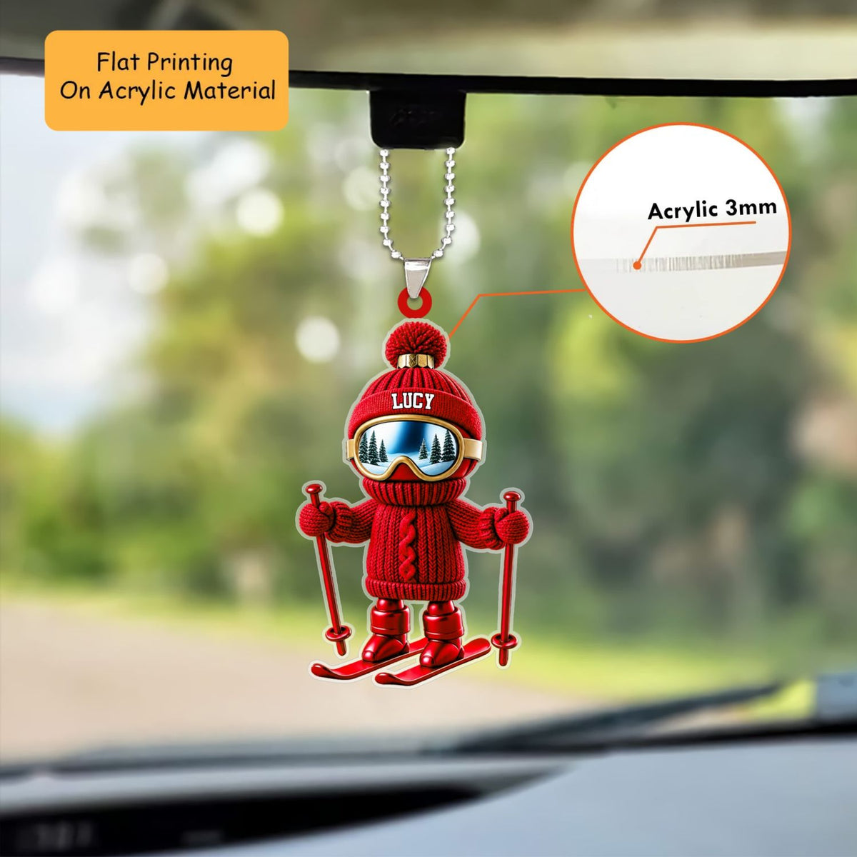 Personalized Skiing Christmas Ornament, Knit Texture Skier Mascot, Custom Ornament Christmas Gift, Keychain Skiing, Car Ornament Skiing