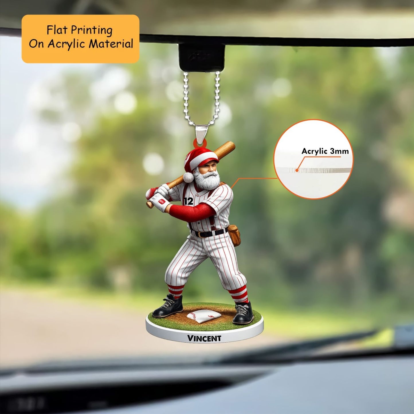 Personalized Baseball Christmas Ornament, Christmas Baseball Santa Pose, Custom Ornament Christmas Gift, Keychain Baseball, Car Ornament Baseball
