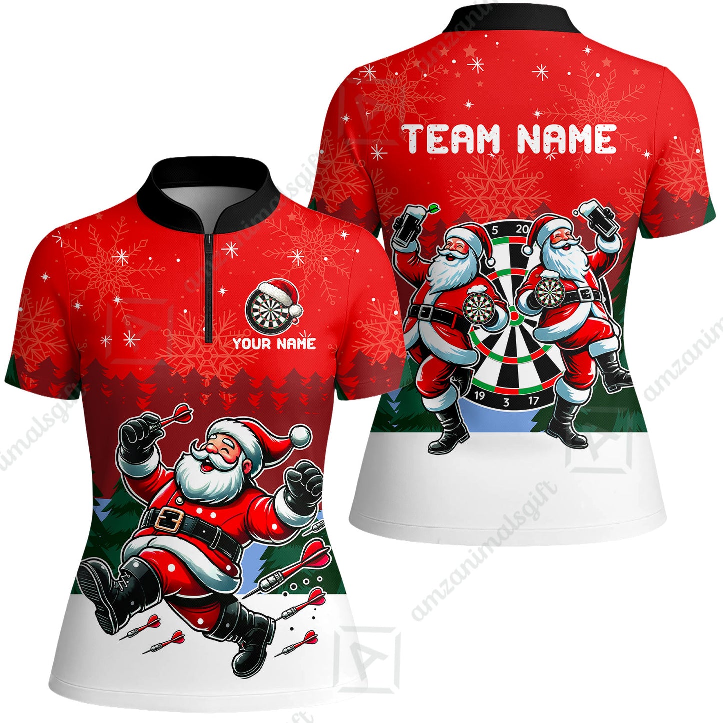 Custom Funny Santa Darts Team Unisex Polo Shirts, Darts uniforms Funny Santa Personalized Name And Team Name