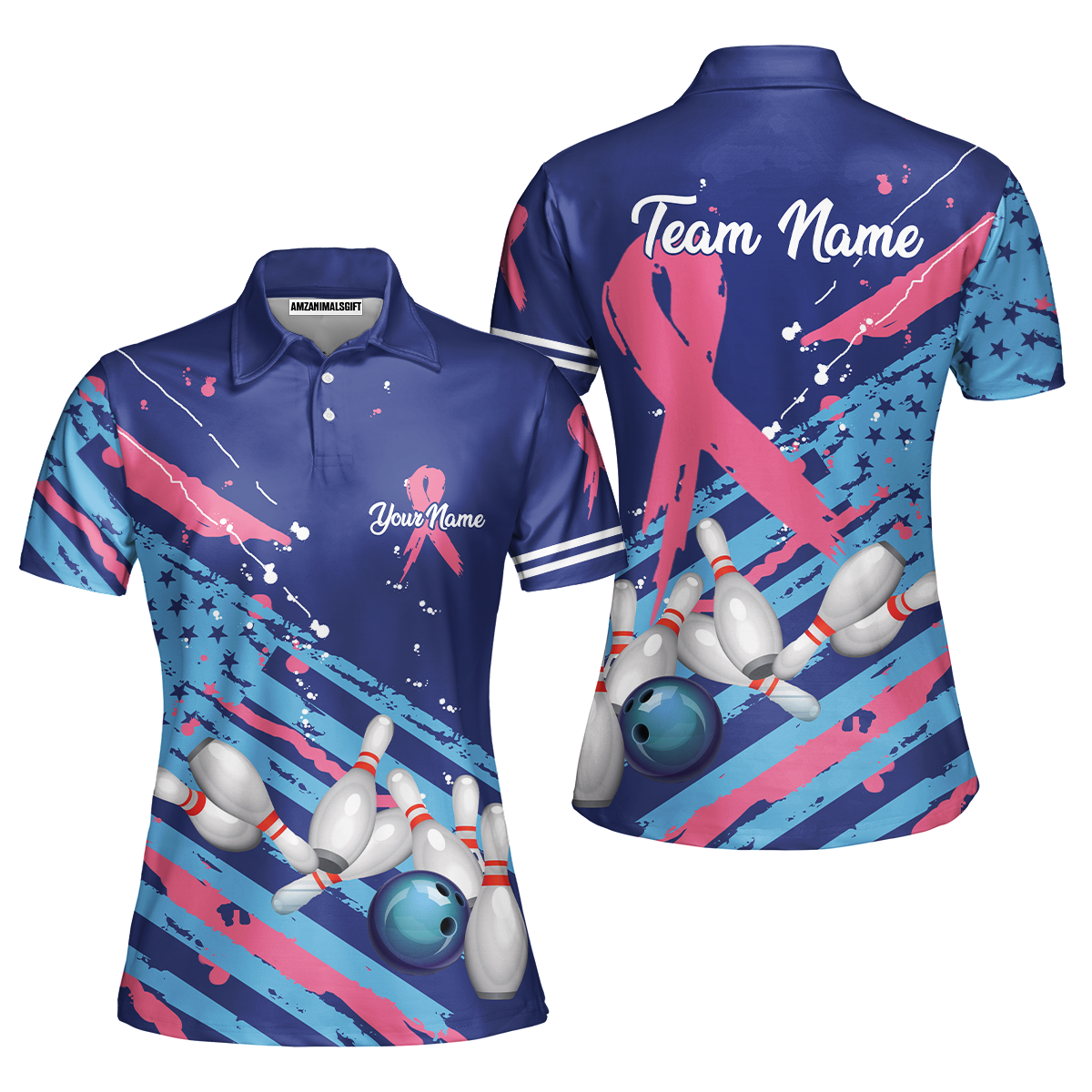 Custom Breast cancer awareness Bowling Team Jerseys Polo Shirts, Bowling uniforms, Breast cancer Bowling Personalized Name And Team Name