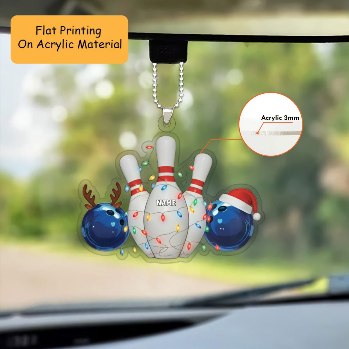 Personalized 2D Flat Bowling Ornament, Custom Bowling Christmas Gift, Keychain Bowling, Car Ornament Bowling