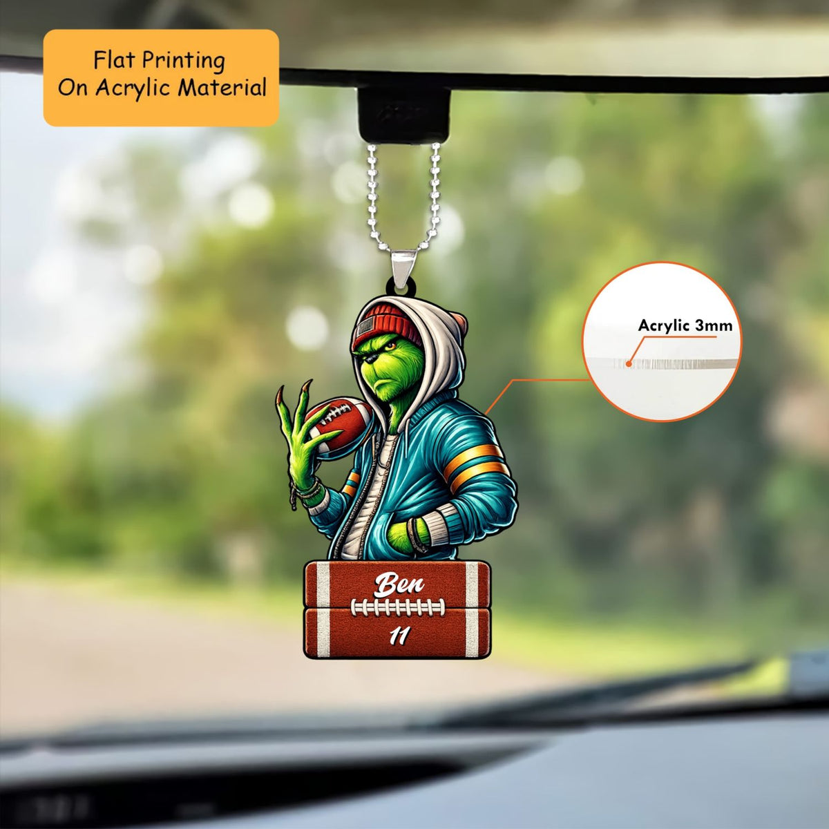 Personalized American Football Ornament, Rugby Grinch Man, Custom Ornament Gift, Keychain American Football, Car Ornament American Football