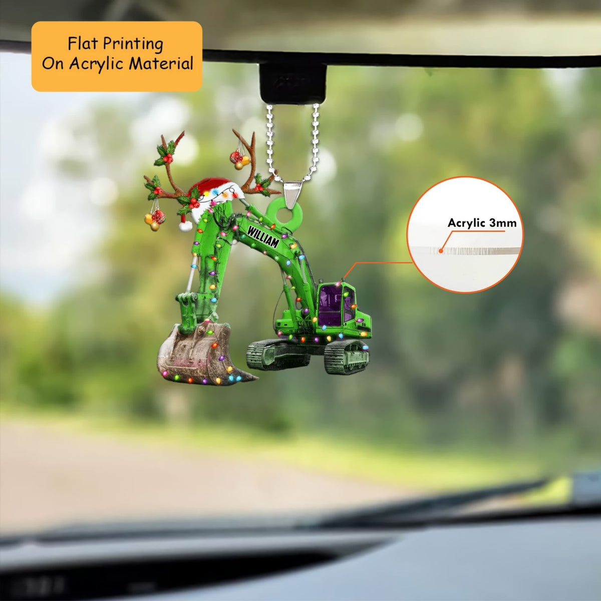 Personalized Excavator Christmas Ornament, Digger Antlers, Custom Ornament Christmas Gift, Keychain Excavator Christmas, Car Ornament Excavator Christmas