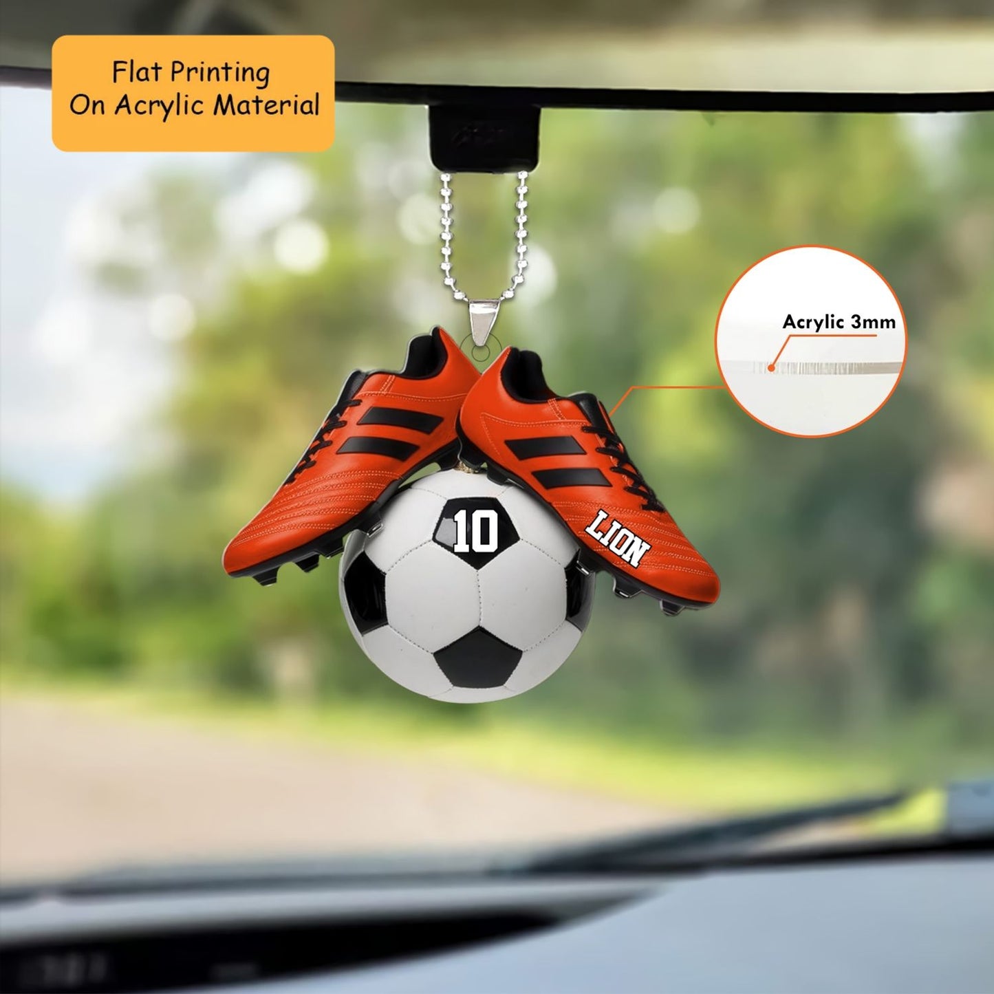Personalized Soccer Christmas Ornament, Orange Cleats On Soccer Ball, Custom Ornament Christmas Gift, Keychain Bowling, Car Ornament Bowling
