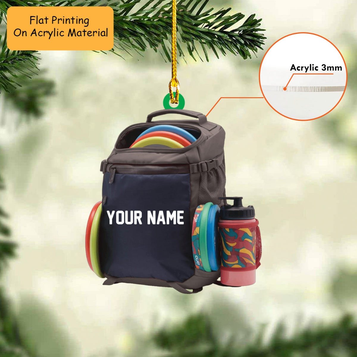 Personalized Disc Golf Bag Flat Acrylic Ornament, Meaningful Christmas Ornament Gifts For Disc Golf, Lover Son, Daughter