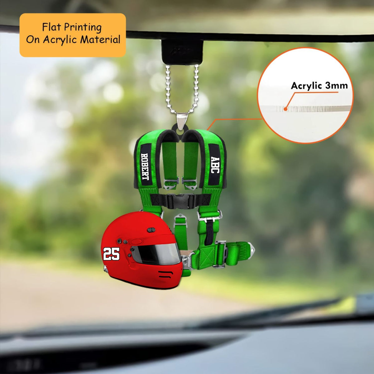 Personalized Auto Racing Christmas Ornament, Racing Helmet And Safety Harness, Custom Ornament Christmas Gift, Keychain Racing, Car Ornament Racing