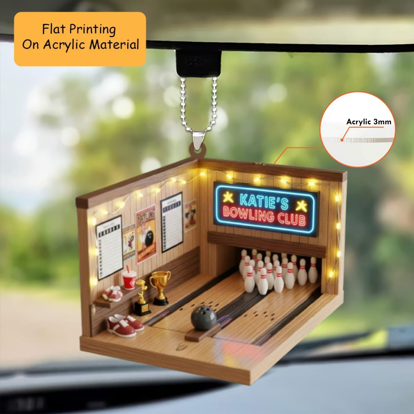 Personalized Bowling Acrylic Ornament, Bowling 2d Flat Ornament, Bowling Keychain, Car Ornament, Christmas Ornament Gifts