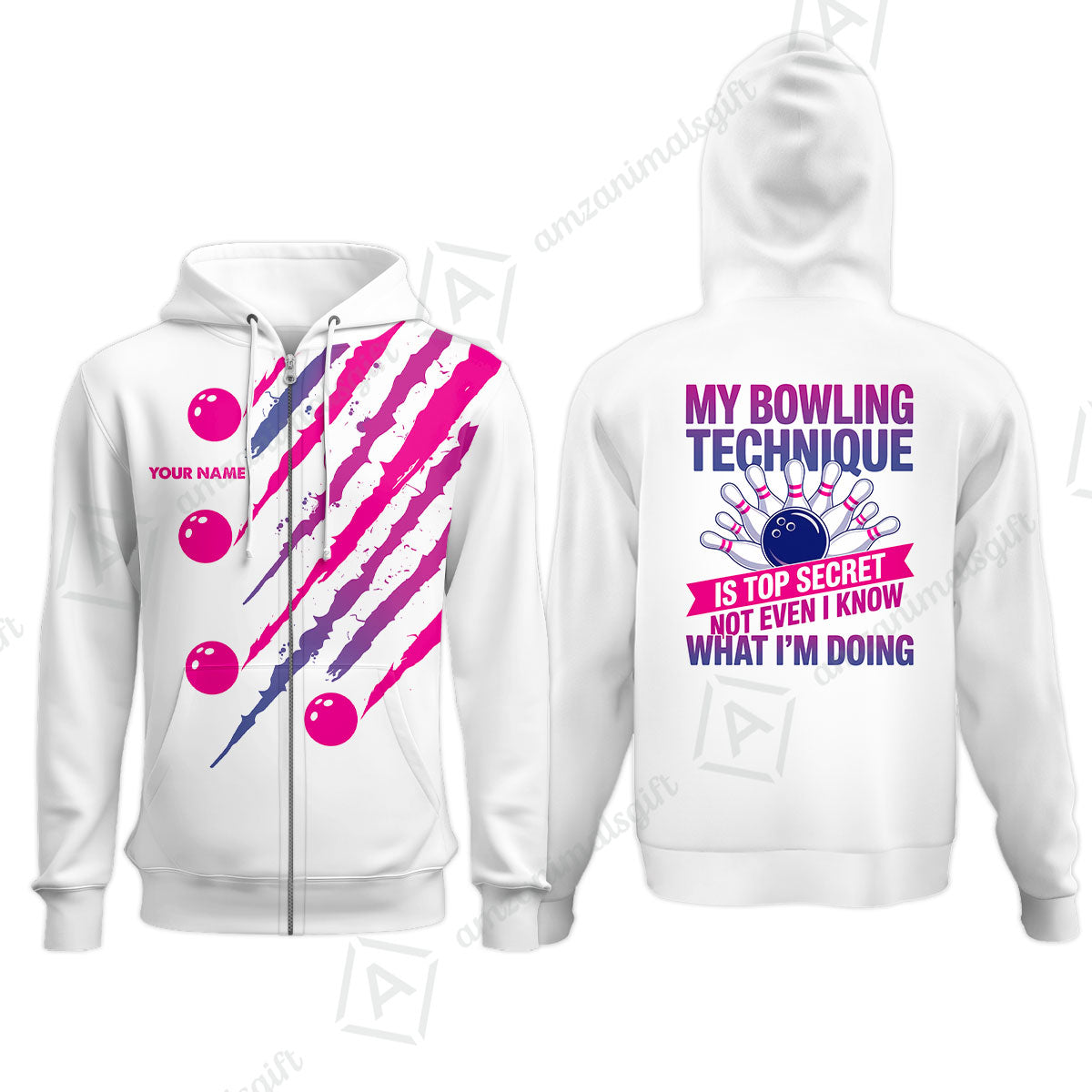 Customized Bowling Jersey, My Bowling Technique Is Top Secret - Personalized Name Stand Collar Quarter-zip Shirt