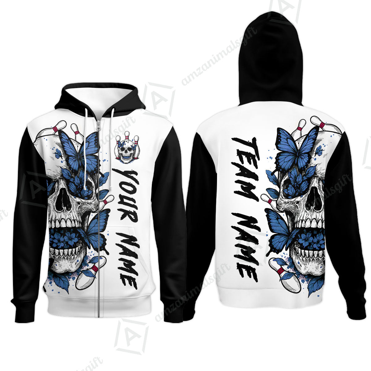 Custom Bowling Jersey Polo Shirt, Skull With Butterfly, Custom Bowling Jersey Team Shirt For Players With Name and Team Name