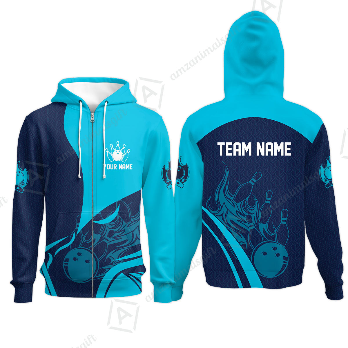 Customized Bowling Zip Hoodie, Flame Bowling Multicolor Custom Team Uniform Zip Hoodie, Jersey for Bowlers