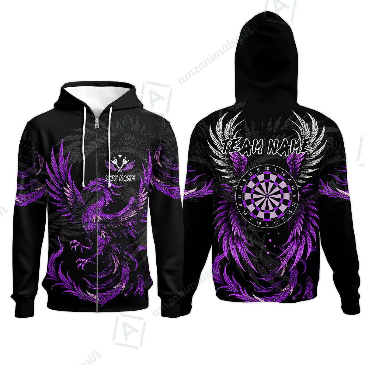 Custom Darts Team Zip Hoodie, Phoenix Dartboard Wings Darts Jersey Zip Hoodie, Custom Name And Team Name Darts Uniforms Jersey