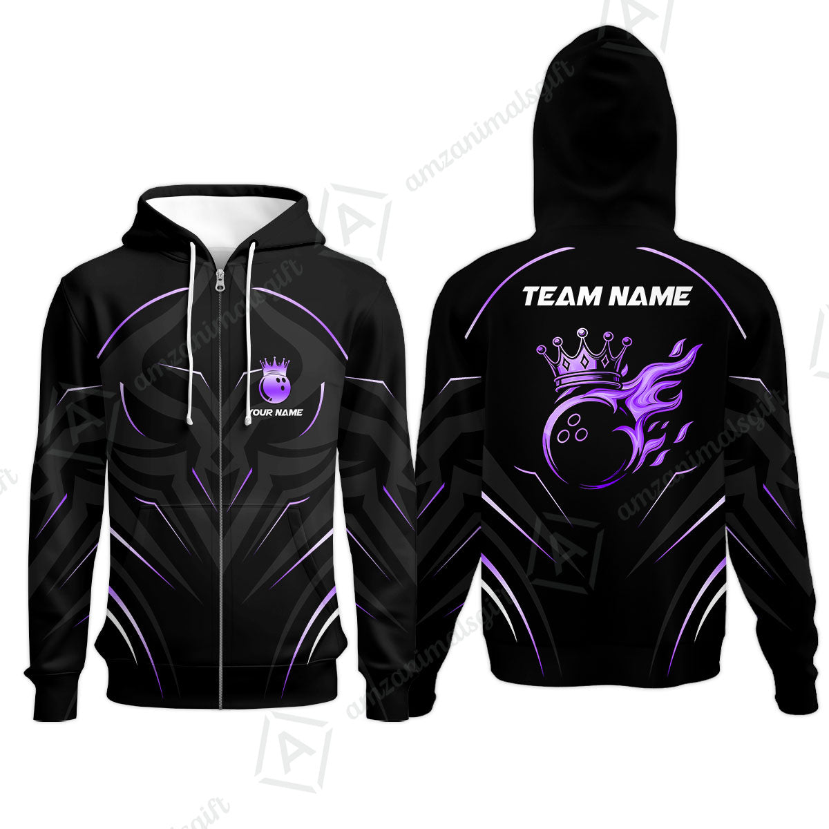 Customized Bowling Zip Hoodie, Custom Crown Bowling Uniform Hawaiian Jersey, Multicolor Team Style Jersey for Bowlers
