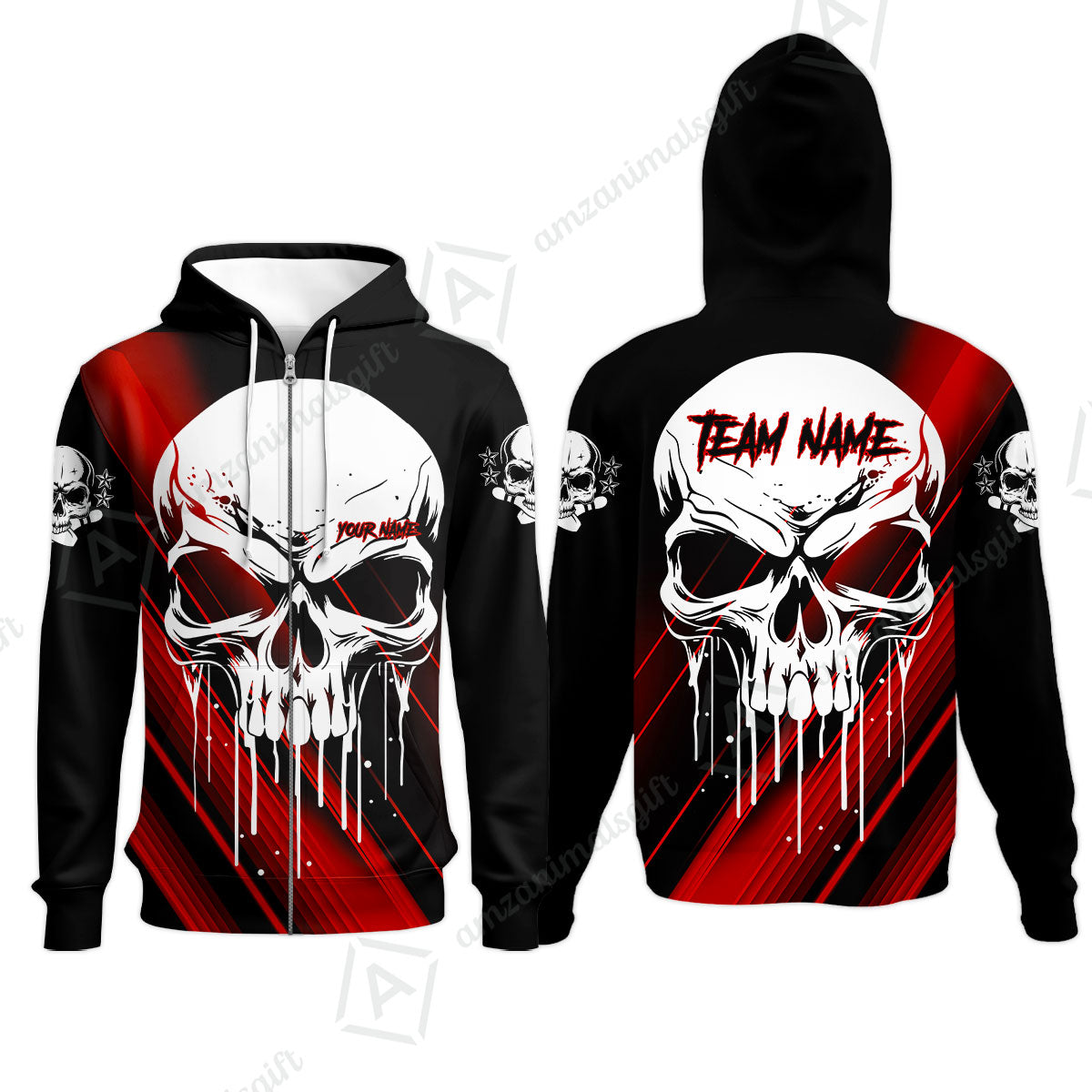 Customized Bowling Polo, Blue Skull Bowling Creepy Style Bowling jerseys Custom Name And Team Shirt