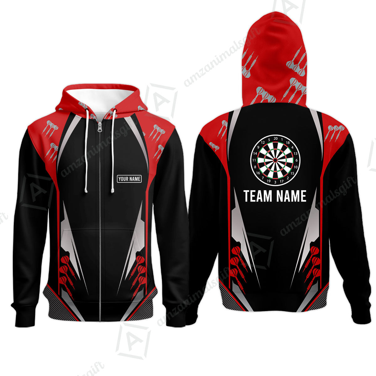 Customized Name & Text Darts Zip Hoodie, Personalized Darts Team Zip Hoodie For Summer - Gift For Darts Lovers, Darts Players Uniforms