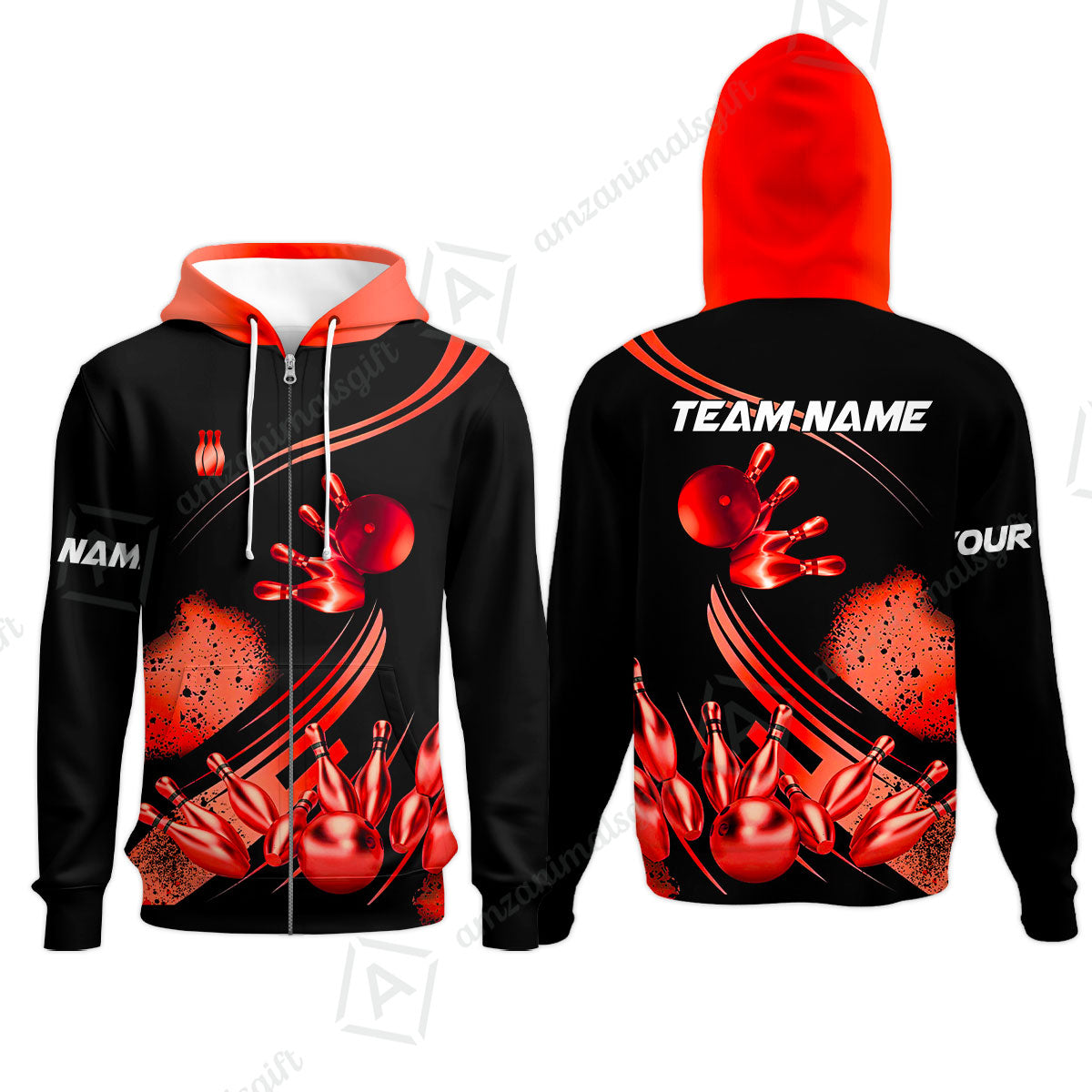 Custom Bowling Team Jerseys Polo Shirts, Bowling Uniforms Ball And Pins Ultimate Golden Multicolor Options Personalized Name And Team Name